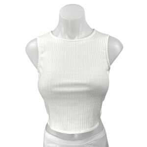 Atmos & Here Women's White Rib Knit Sleeveless Cami Camisole Crop Tank Top Sz 10